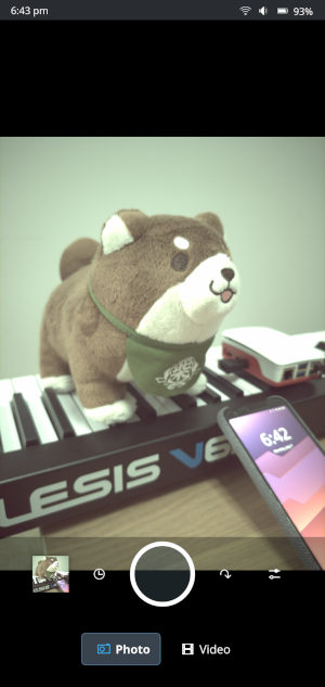 Plasma Camera taking a photo of a plush dog on a keyboard