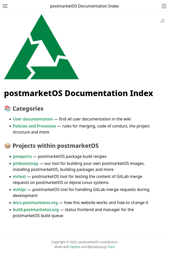 Screenshot of docs.postmarketos.org